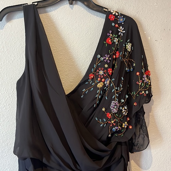 Ieena for Mac Duggal FAUX WRAP MULTI COLORED BEADED FLORAL GOWN NWT 26530 - Picture 6 of 17